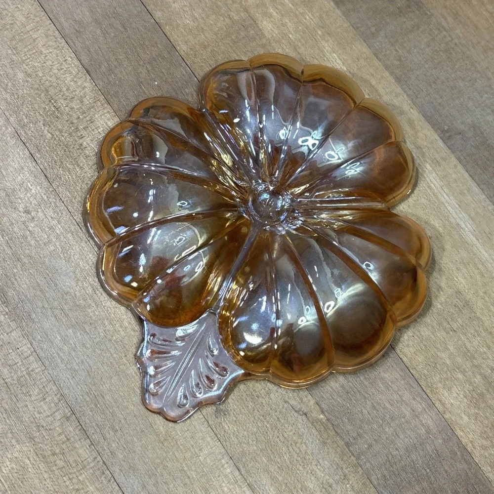Vintage Jeannette Glass Marigold Carnival 3 Leaf Clover Divided Candy Nut Dish